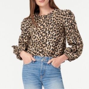 J. Crew Women's Size XS Rosarita Leopard Ruffle Sleeve Cotton Poplin Shirt